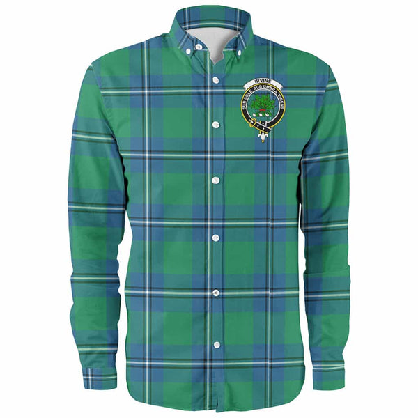 Scottish Irvine Clan Crest Tartan Long Sleeve Shirt Front Side Tartan Plaid