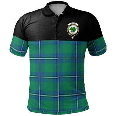 Scottish Irvine Clan Crest Tartan Polo Shirt - Horizontal Style Front Side Tartan Plaid