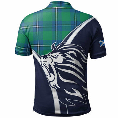 Scottish Irvine Clan Crest Tartan Polo Shirt - Scottish Flag With Lion Back Side Tartan Plaid