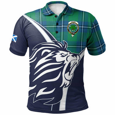 Scottish Irvine Clan Crest Tartan Polo Shirt - Scottish Flag With Lion Front Side Tartan Plaid
