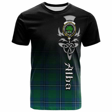 Scottish Irvine Clan Crest Tartan T-Shirt - Alba Gu Brath Family Crest Celtic Inspired Front Side Tartan Plaid