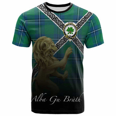 Scottish Irvine Clan Crest Tartan T-Shirt - Celtic With Scotland Lion Front Side Tartan Plaid
