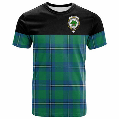 Scottish Irvine Clan Crest Tartan T-Shirt - Horizontal Style Front Side Tartan Plaid