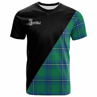 Scottish Irvine Clan Crest Tartan T-Shirt - Military Logo Front Side Tartan Plaid