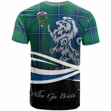 Scottish Irvine Clan Crest Tartan T-Shirt - Scotland Lion Back Side Tartan Plaid