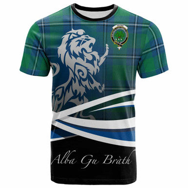 Scottish Irvine Clan Crest Tartan T-Shirt - Scotland Lion Front Side Tartan Plaid