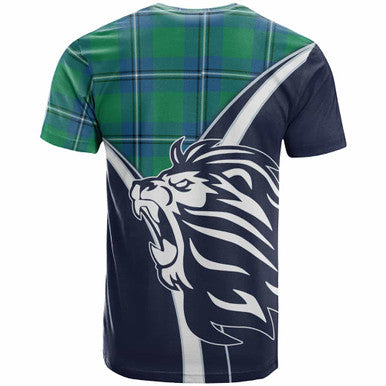 Scottish Irvine Clan Crest Tartan T-Shirt - Scottish Flag With Lion Back Side Tartan Plaid