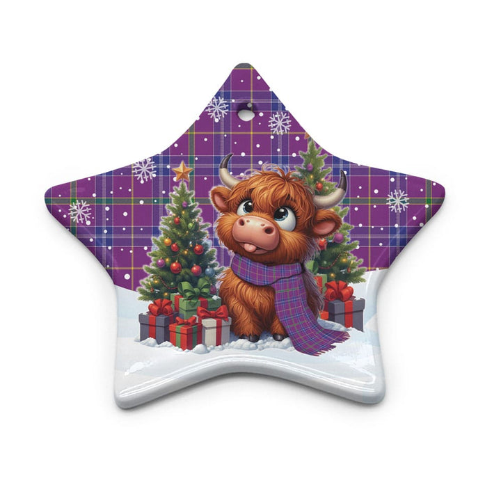 Scottish Jackson Clan Tartan Ceramic Ornament Cute Highland Cow Christmas Star Style Tartan Plaid