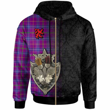 Scottish Jackson Clan Tartan Hoodie - Half Thistle Flowers Celtic Design Zip-up Tartan Plaid