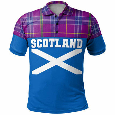 Scottish Jackson Clan Tartan Polo Shirt - Lion Rampant of Scotland With Flag Front Side Tartan Plaid
