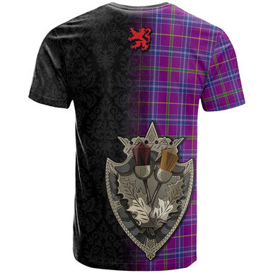 Scottish Jackson Clan Tartan T-Shirt - Half Thistle Flowers Celtic Design Back Side Tartan Plaid