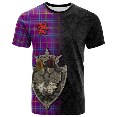 Scottish Jackson Clan Tartan T-Shirt - Half Thistle Flowers Celtic Design Front Side Tartan Plaid
