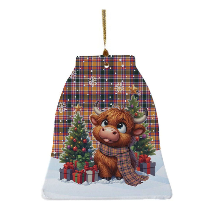 Scottish Jacobite Clan Tartan Ceramic Ornament Cute Highland Cow Christmas Bell Style Tartan Plaid