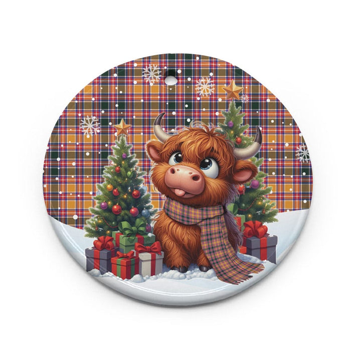Scottish Jacobite Clan Tartan Ceramic Ornament Cute Highland Cow Christmas Circle Style Tartan Plaid