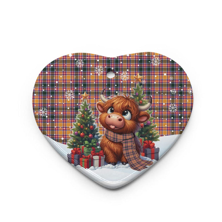 Scottish Jacobite Clan Tartan Ceramic Ornament Cute Highland Cow Christmas Heart Style Tartan Plaid