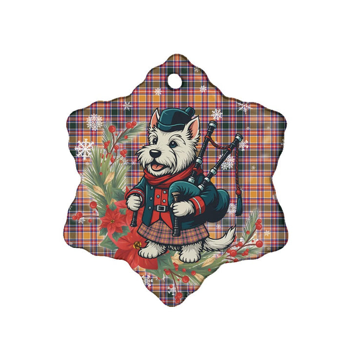 Scottish Jacobite Clan Tartan Ceramic Ornament Cute Scottish Terrier Dog Snow Flake Style Tartan Plaid