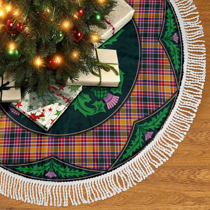 Scottish Jacobite Clan Tartan Christmas Tree Skirt Old Scottish Thistle Flower Tassels Tartan Plaid 2