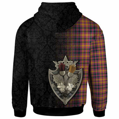 Scottish Jacobite Clan Tartan Hoodie - Half Thistle Flowers Celtic Design Back Side Tartan Plaid