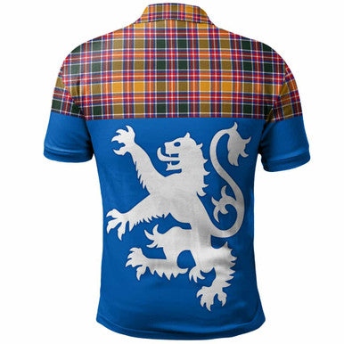 Scottish Jacobite Clan Tartan Polo Shirt - Lion Rampant of Scotland With Flag Back Side Tartan Plaid
