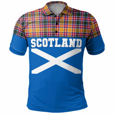 Scottish Jacobite Clan Tartan Polo Shirt - Lion Rampant of Scotland With Flag Front Side Tartan Plaid