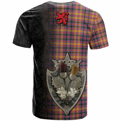 Scottish Jacobite Clan Tartan T-Shirt - Half Thistle Flowers Celtic Design Back Side Tartan Plaid
