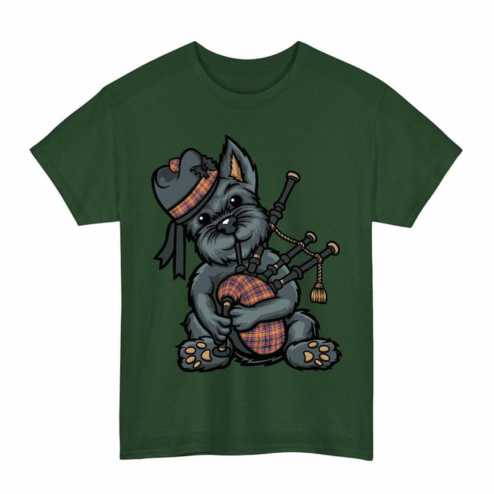 Scottish Jacobite Clan Tartan Terrier Bagpipes T-Shirt Tartan Plaid Forest Green Color