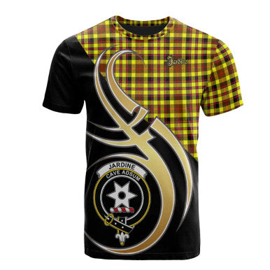 Scottish Jardine Clan Crest Tartan T-Shirt Believe in Me Front Side Tartan Plaid