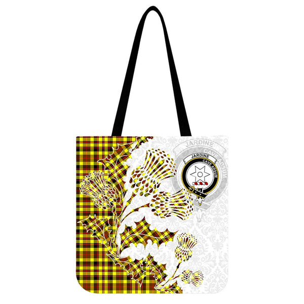 Scottish Jardine Clan Crest Tartan Tote Bag - Thistle Flowers Style Tartan Plaid 1