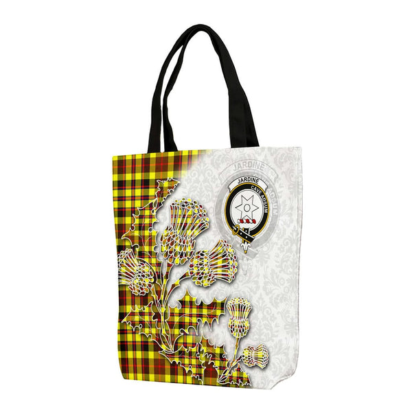 Scottish Jardine Clan Tartan Canvas Bag With Shoulder Straps - Thistle Flowers Style Tartan Plaid 1