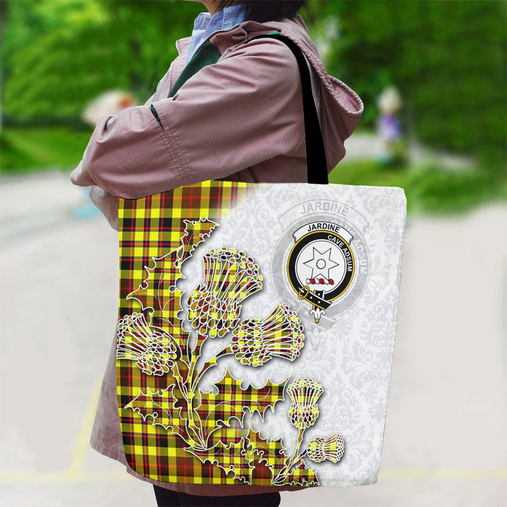 Scottish Jardine Clan Tartan Canvas Bag With Shoulder Straps - Thistle Flowers Style Tartan Plaid 2