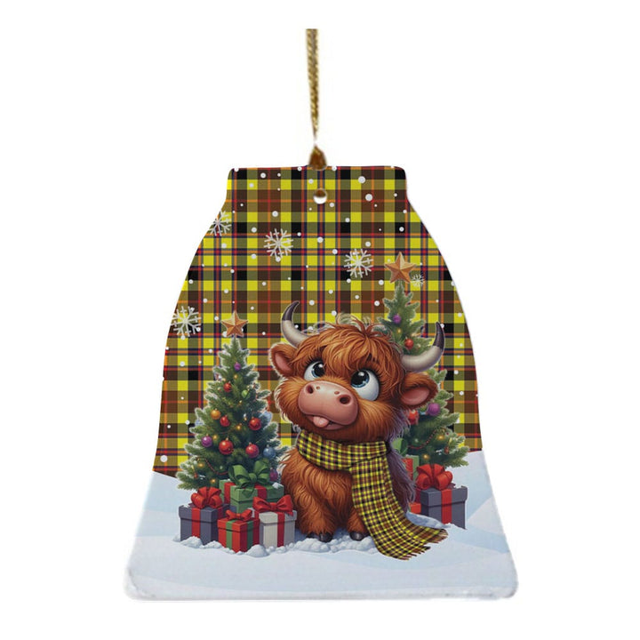 Scottish Jardine Clan Tartan Ceramic Ornament Cute Highland Cow Christmas Bell Style Tartan Plaid