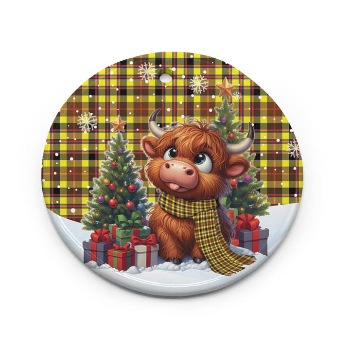 Scottish Jardine Clan Tartan Ceramic Ornament Cute Highland Cow Christmas Circle Style Tartan Plaid