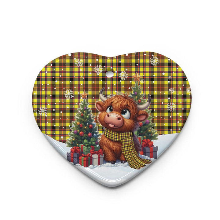 Scottish Jardine Clan Tartan Ceramic Ornament Cute Highland Cow Christmas Heart Style Tartan Plaid