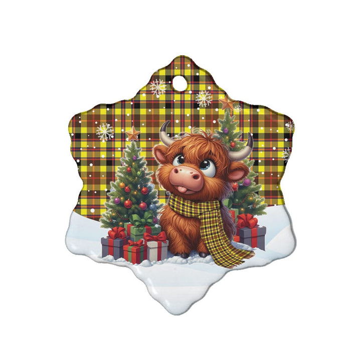 Scottish Jardine Clan Tartan Ceramic Ornament Cute Highland Cow Christmas Snow Flake Style Tartan Plaid