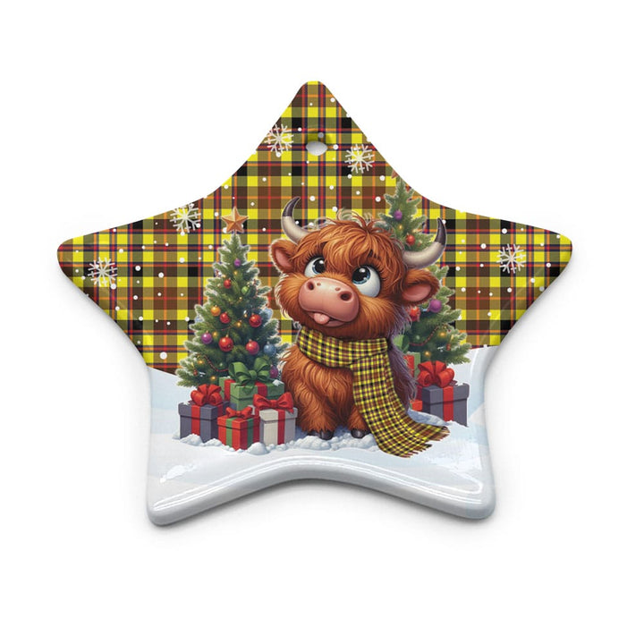 Scottish Jardine Clan Tartan Ceramic Ornament Cute Highland Cow Christmas Star Style Tartan Plaid