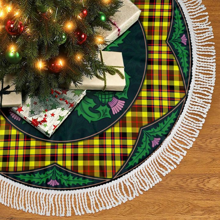 Scottish Jardine Clan Tartan Christmas Tree Skirt Old Scottish Thistle Flower Tassels Tartan Plaid 2
