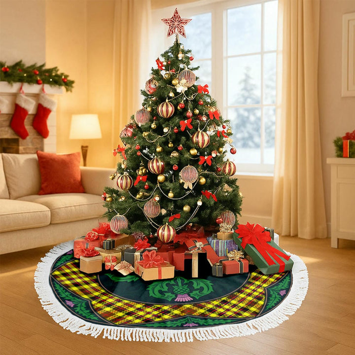 Scottish Jardine Clan Tartan Christmas Tree Skirt Old Scottish Thistle Flower Tassels Tartan Plaid 3