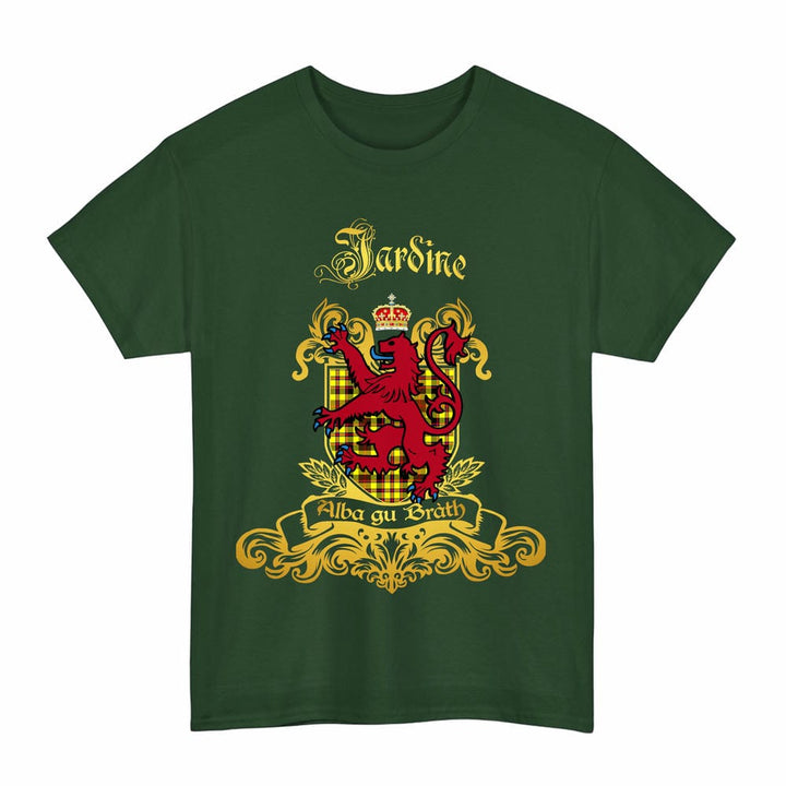 Scottish Jardine Clan Tartan Lion Rampant of Scotland T-Shirt Tartan Plaid Forest Green Color