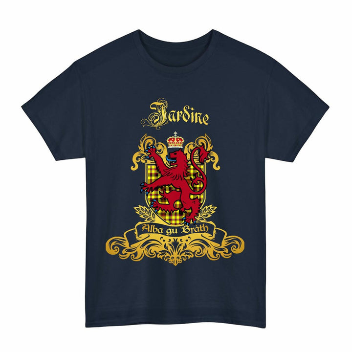 Scottish Jardine Clan Tartan Lion Rampant of Scotland T-Shirt Tartan Plaid Navy Color