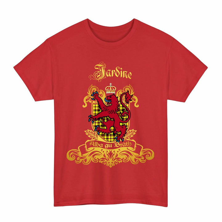 Scottish Jardine Clan Tartan Lion Rampant of Scotland T-Shirt Tartan Plaid Red Color
