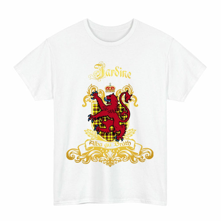 Scottish Jardine Clan Tartan Lion Rampant of Scotland T-Shirt Tartan Plaid White Color