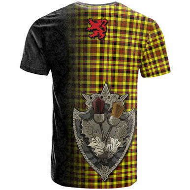 Scottish Jardine Clan Tartan T-Shirt - Half Thistle Flowers Celtic Design Back Side Tartan Plaid