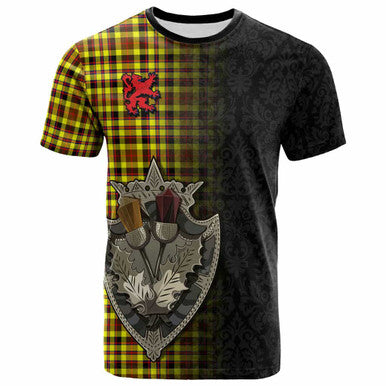 Scottish Jardine Clan Tartan T-Shirt - Half Thistle Flowers Celtic Design Front Side Tartan Plaid