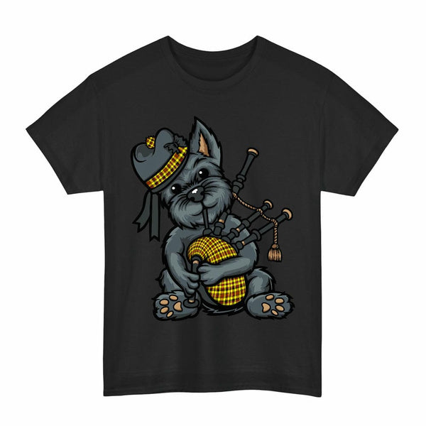 Scottish Jardine Clan Tartan Terrier Bagpipes T-Shirt Tartan Plaid Black Color