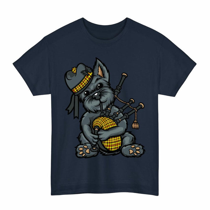 Scottish Jardine Clan Tartan Terrier Bagpipes T-Shirt Tartan Plaid Navy Color