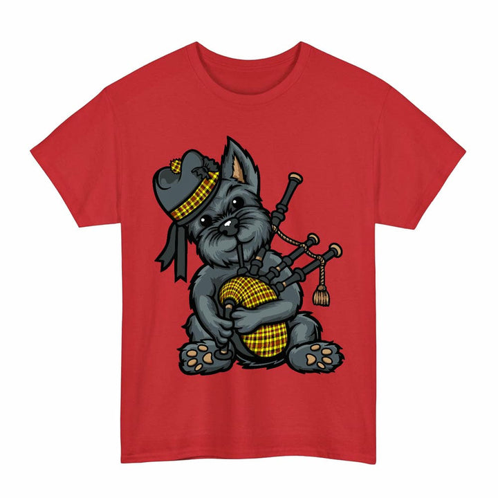 Scottish Jardine Clan Tartan Terrier Bagpipes T-Shirt Tartan Plaid Red Color