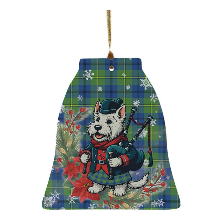 Scottish Johnston Ancient Clan Tartan Ceramic Ornament Cute Scottish Terrier Dog Bell Style Tartan Plaid