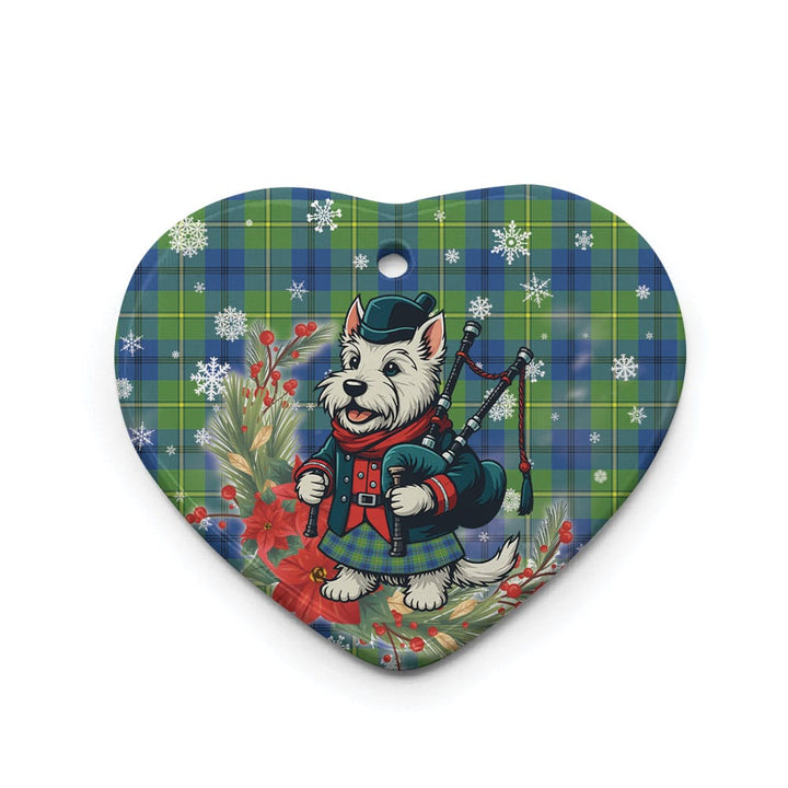 Scottish Johnston Ancient Clan Tartan Ceramic Ornament Cute Scottish Terrier Dog Heart Style Tartan Plaid