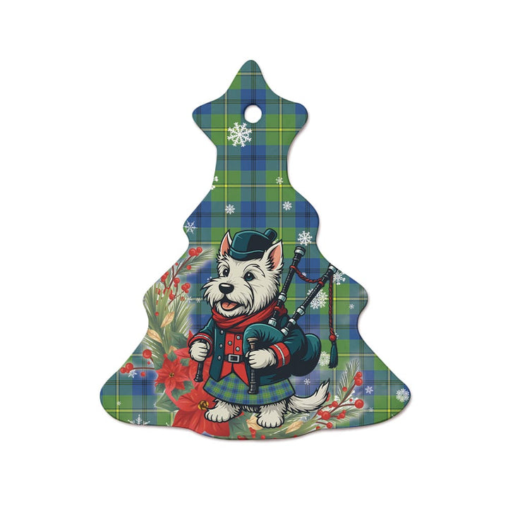 Scottish Johnston Ancient Clan Tartan Ceramic Ornament Cute Scottish Terrier Dog Tree Style Tartan Plaid