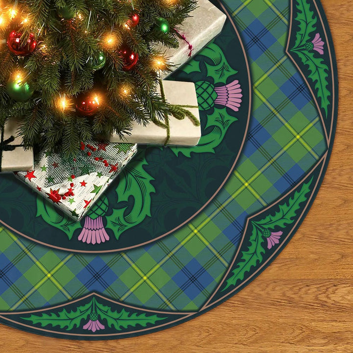 Scottish Johnston Ancient Clan Tartan Christmas Tree Skirt Old Scottish Thistle Flower No Tassels Tartan Plaid 2